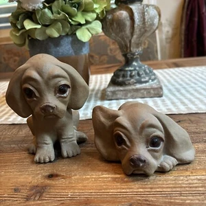 Lot Of 2 Vintage Signed  R. Hetrick Pottery Puppies USA 465 & 466 California EUC - Picture 1 of 11