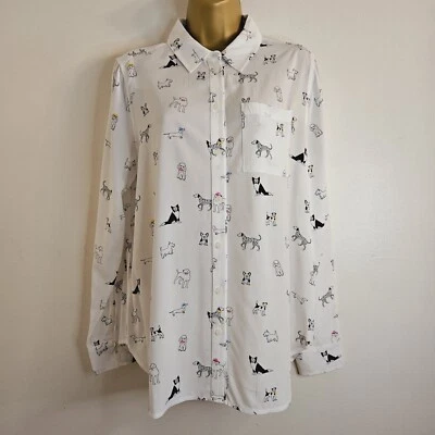 NEW Debenhams 10-14 Ivory White Black Puppy Dog Printed Blouse Shirt Top - Image 1 of 4