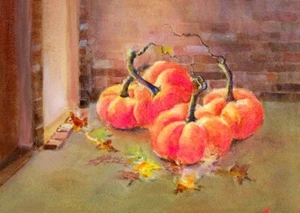ACEO, ATC AUTUMN PUMPKINS by Sharon Sharpe!!! - Picture 1 of 1