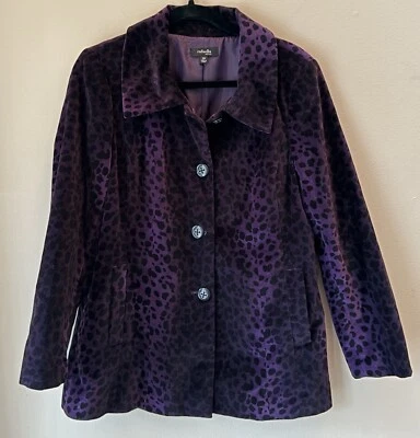 Chaqueta Rafaella Terciopelo Abotonada Mujer Talla 12P Morado Leopardo Estampado Animal Foto 1 de 4