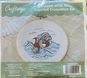 Craftways® Manatee with Ring Hoop Counted Cross-Stitch Kit USA #1883630000 - Picture 1 of 4