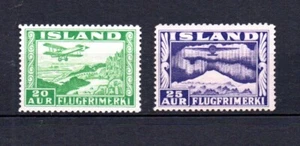 Sellos antiguos de correo aéreo de Islandia 1934 (Michel 176/77 B), escasa perforación bonitos MLH/M - Imagen 1 de 2