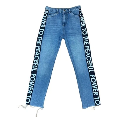 Topshop MOTO Jeans Women Size 26 Blue Raw Hem Power To The Peaceful Light Wash - Image 1 of 4