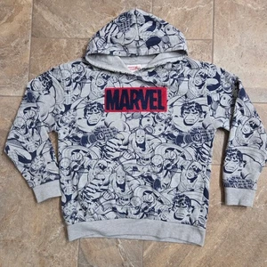 Marvel Comics All Over Print Hoodie Gray Blue Red Logo Youth Size L - Picture 1 of 7