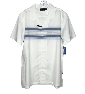 Nautica Sail Shirt Mens Large White Blue Classic Fit Stretch Striped Button Up - Image 1 of 4