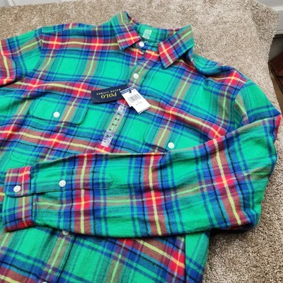 Camisa Polo Ralph Lauren Franela a Cuadros XLT Multicolor Verde Azul Rojo Algodón NUEVA Foto 1 de 4