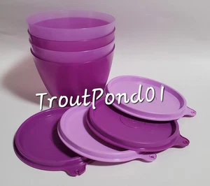 TUPPERWARE Refrigerator Bowls 14 oz Purple Nesting Stacking Leftover Set 4 - Picture 1 of 7