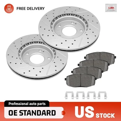 Rotores de freno perforados de disco delantero + pastillas de cerámica para Kia Soul 2014 2015 2016 con 5 orejetas Foto 1 de 4