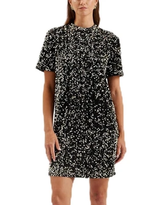 Ted Baker Pailletten Kleid Damen TB 3 UK 12 Aubriyy Schwarz Samt Gold Pailletten NEU - Bild 1 von 4