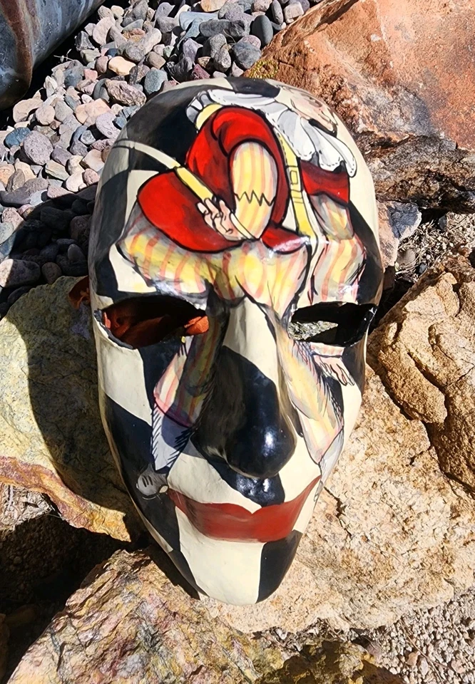 Hand Painted Venetian Giangurgolo Mask Harlequin Commedia dell'Arte Italy Style  - Image 1 of 4
