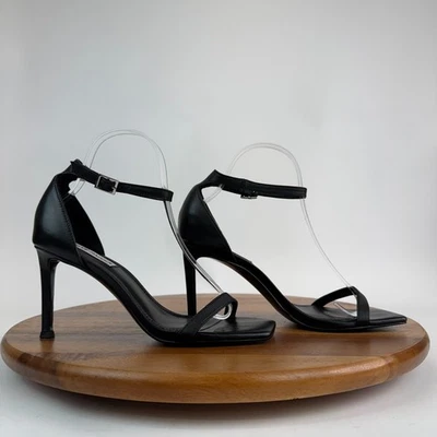 Mujer Steve Madden Piked Correa de Tobillo Punta Abierta Tacones de Cuero Negro Talla 8 M Foto 1 de 4