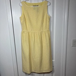 DONCASTER Collection Silk Cotton Eyelet Dress 8 Sleeveless Lined Butter Yellow - Picture 1 of 8