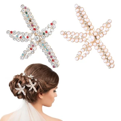 2 PIEZAS Pinza para el Pelo Estrella de Mar, Joyería para el Pelo de Sirena Diamantes de Imitación, Perla Cr... Foto 1 de 4