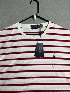 Polo Ralph Lauren Shirt Mens 2XL White Red Ocean Stripe Pony Cotton Tee NEW - Picture 1 of 9
