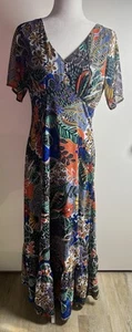 Lili Sidonio Colorful Floral Print Flare Maxi Dress Size Medium Boho V-Neck NEW - Picture 1 of 13