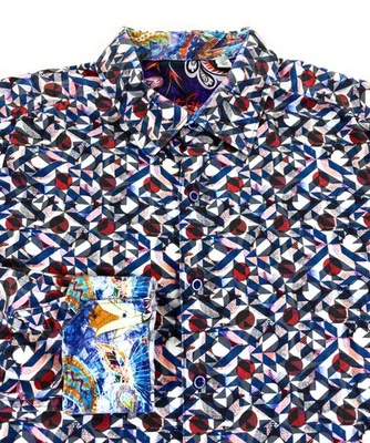Robert Graham Men's Classic Fit Flip Cuff 100% Cotton Blue Geometric Shirt 2XL - Image 1 of 4
