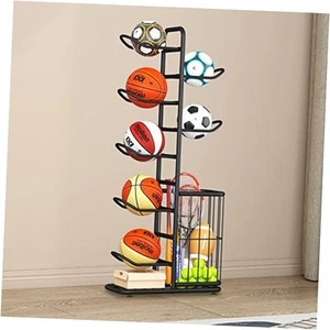 7-Ball Sports Equipment Storage Rack with Ball Holder and 7-Balls with Basket - Picture 1 of 7