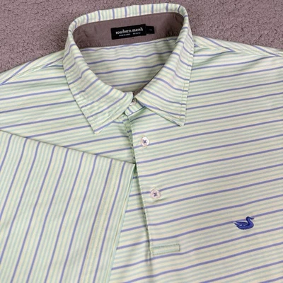 Camisa Polo Southern Marsh Para Hombre Mediana Verde Rayas Rendimiento Elastizada Preppy Foto 1 de 4