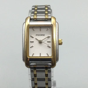 Pedre Tank Watch Women 20mm Stainless Steel Silver Gold Tone New Battery 7" - Picture 1 of 14