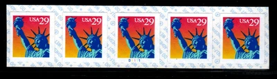 Stamp USA 29¢ Liberty - Plate #D1111 Coil Strip of 5 stamps - SC#2599b - Image 1 of 2