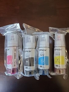 Genuine Epson 522 4-Pack Refill Ink Kit Black Magenta Cyan Yellow Exp. 04/2026 - Picture 1 of 5