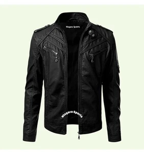 HERREN ECHT LAMMFELL SCHWARZ LEDER JACKE RETRO SLIM FIT Racer BIKER JACKE - Bild 1 von 6