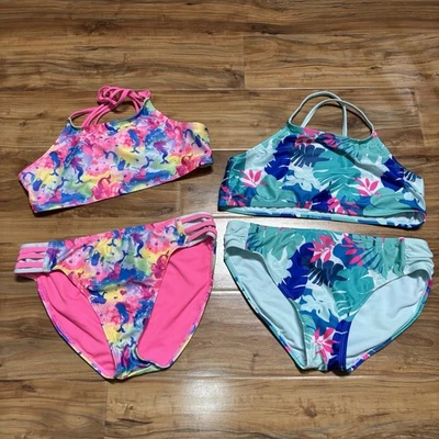 Wonder Nation Girls Lot 2 Multicolor Bikini Swimsuits Size XL 14/16 Multi Color - Image 1 of 4