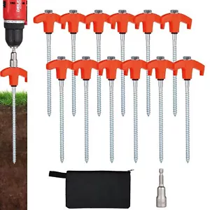 12 Pack Screw In Tent Stakes Heavy Duty8 Inch Ground Anchors Screw Inmetal Stake - Picture 1 of 7