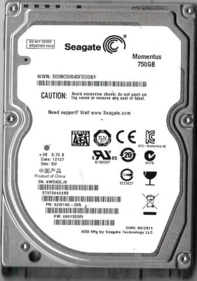 Seagate ST9750423AS 750GB Sata Hard Drive P/N: 9ZW14G-285 F/W: 0001SDM1  6WS  SU - Image 1 of 2