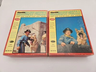 Lote de 2 rompecabezas vintage Whitman años 50 Rin hojalata perro pastor 63 piezas Jr Foto 1 de 4