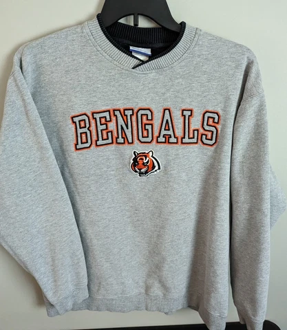 Vintage Reebok NFL Football Cincinnati Bengals Gray Pullover Sweater Sz Medium Cover