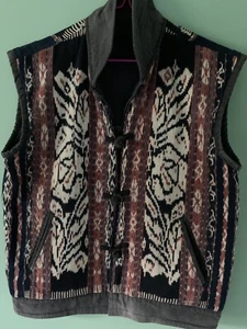 Vintage Rare Ikat Indigo & Brown Vest - Picture 1 of 6