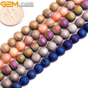 Metallic Titanium Coated Druzy Quartz Agate Round Beads For Jewellery Making 15" - Picture 1 of 94