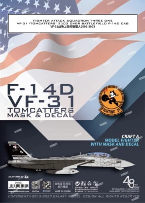 1/48 1/72 VF-31 F-14D "Tomcatters" 2003 Fighter Mask&Decal for Tamiya Model Kit - Image 1 of 4