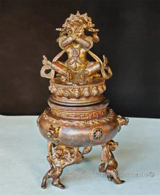 Old Simhamukha statue deity Vajravarahi Dorje Incense Burnerss Censer Mahakala - Image 1 of 4