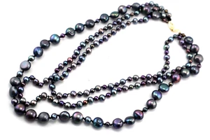 Artisan Made Three Strand Oil Slick/Rainbow Black Cultured Pearl Necklace - Picture 1 of 5
