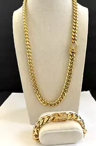 Herren Miami Cuban Gliederarmband & Kette Kombi Set vergoldet Edelstahl - Bild 1 von 5