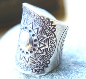 980er Silberring 3 cm Offen ab 58 61 65 - 69 Sonne Floral Handarbeit Ring Silber - Bild 1 von 6