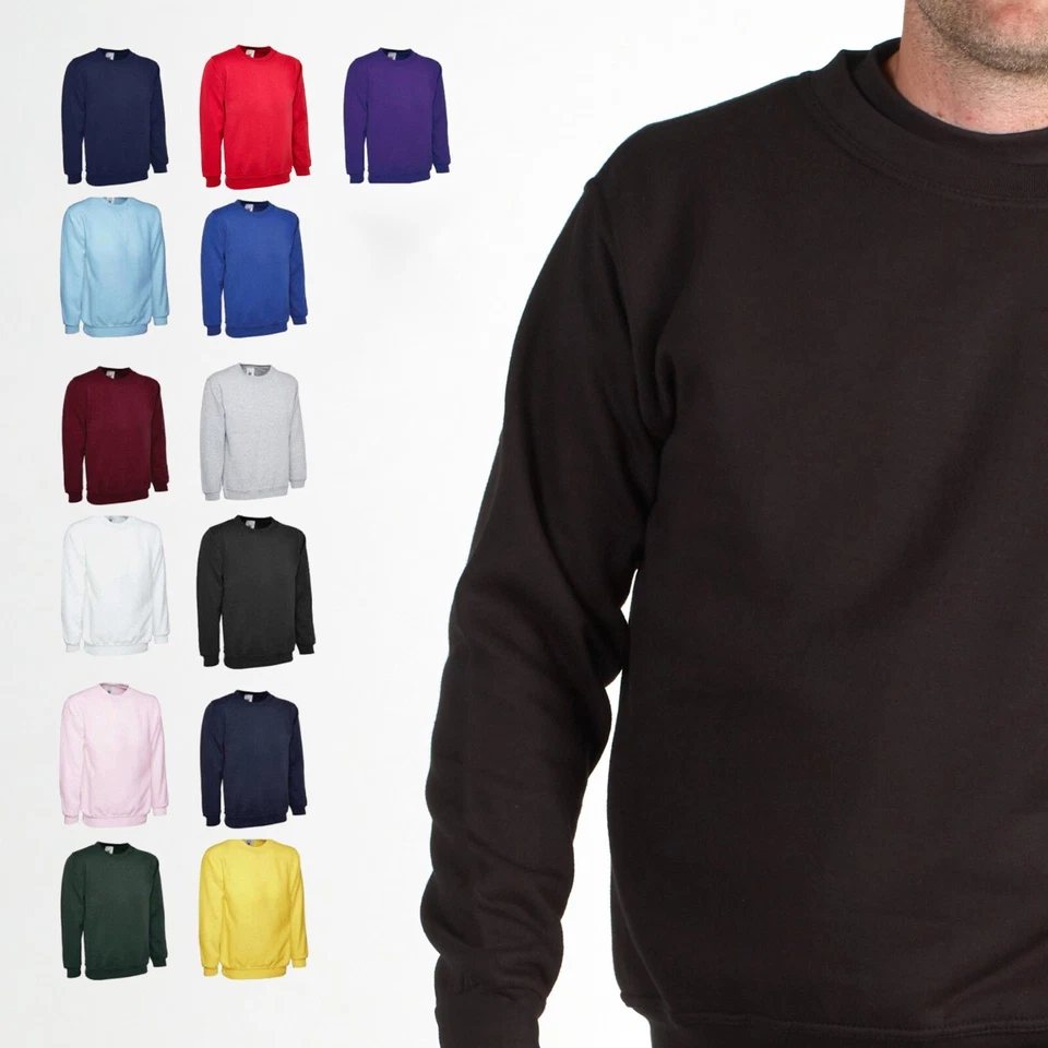 Mens Classic Crew Neck Pullover Sweatshirt - SPORT CASUAL LEISURE PLAIN SWEATER - Image 1 of 1
