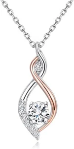 925 Sterling Silver Infinity Love Rose & White Gold Plated Double Tone Necklace - Picture 1 of 7