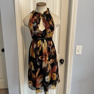 Anthropologie ANNA SUI Women’s 2 Nagia Iris Floral Metallic Silk Cocktail Dress - Picture 1 of 7