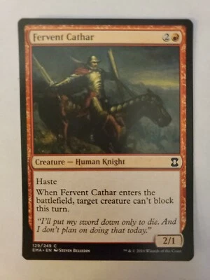 MTG Magic The Gathering Card Fervent Cathar Creature Human Knight Red Eternal Ma - Image 1 of 2