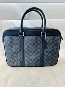 NWT COACH MEN SIGNATURE SLIM ZIP TOP BRIEF BAG F54803 Mahogany/Black Handbag - Picture 1 of 13