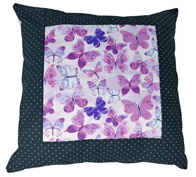 FUNDA DE ALMOHADA HECHA A MANO FARSA PARA ALMOHADA DE 16 PULGADAS - Lunares Mariposas, Púrpura Foto 1 de 4