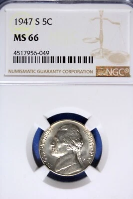 1947 - S NGC MS66 JEFFERSON NICKEL!!  #B49394 - Image 1 of 2