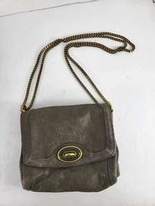 Mini Fossil Mushroom Grey Square Chain Crossbody Turn Lock Purse Bag - Picture 1 of 13