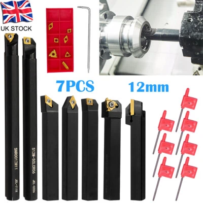 7Pcs Lathe Turning Tool Set Holder Boring Bar with Carbide Inserts Cutting Tools