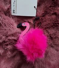 Hot Pink Flamingo Faux Fur Fluffy Skinny Dip PomPom Keyring Novelty Gift New