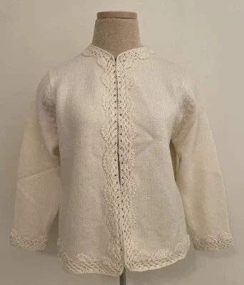 Vtg NOS 1940s-50s Rosanna Hand Loomed 100% Wool Ivory Cardigan Hong Kong Sz 38 - Image 1 of 4