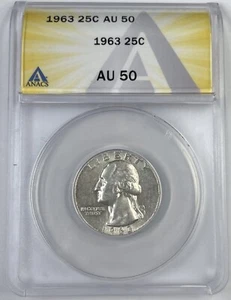 1963 25C Washington Quarter ANACS AU50 # - Picture 1 of 5